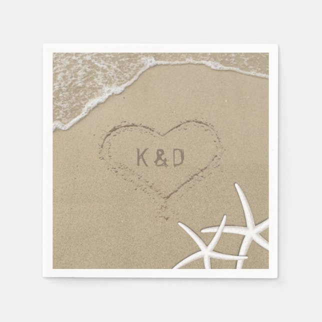 Beach Wedding Heart i Sand Starfish Pappersservett (Framsidan)