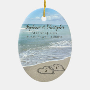 Beach Wedding Hearts i Sand-Eleganten Julgransprydnad Keramik