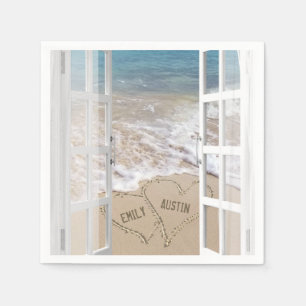 Beach Wedding Hearts in Open Window Pappersservett