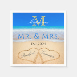 Beach Wedding Hearts in Sand Monogram Pappersservett