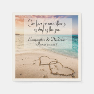 Beach Wedding Hearts in Sand Personlig Pappersservett