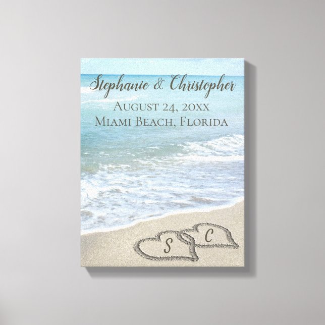 Beach Wedding Hearts in the Sand Elegant Canvastryck (Framsida)