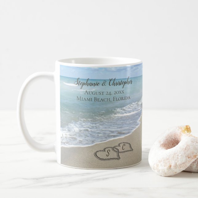 Beach Wedding Hearts in the Sand Elegant Kaffemugg (Med munk)