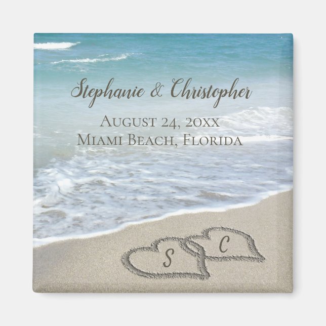 Beach Wedding Hearts in the Sand Elegant Magnet (Framsidan)