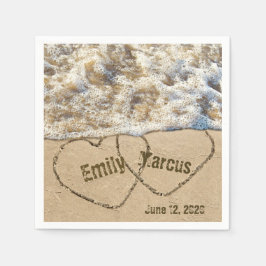 Beach Wedding Hearts med namn Pappersservett