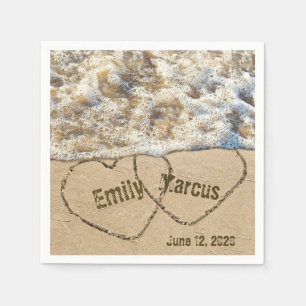 Beach Wedding Hearts med namn Pappersservett