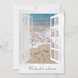 Beach Wedding Hearts with Namn In Window Inbjudningar