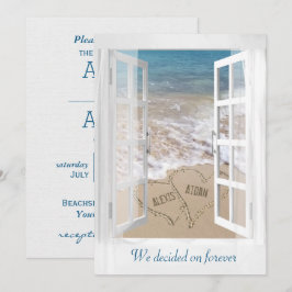 Beach Wedding Hearts with Namn In Window Inbjudningar