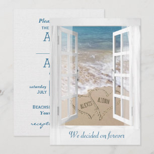 Beach Wedding Hearts with Namn In Window Inbjudningar