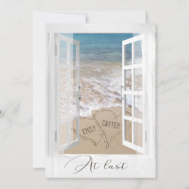 Beach Wedding Hearts with Namn In Window Inbjudningar