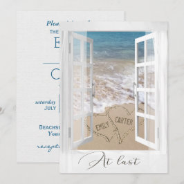 Beach Wedding Hearts with Namn In Window Inbjudningar
