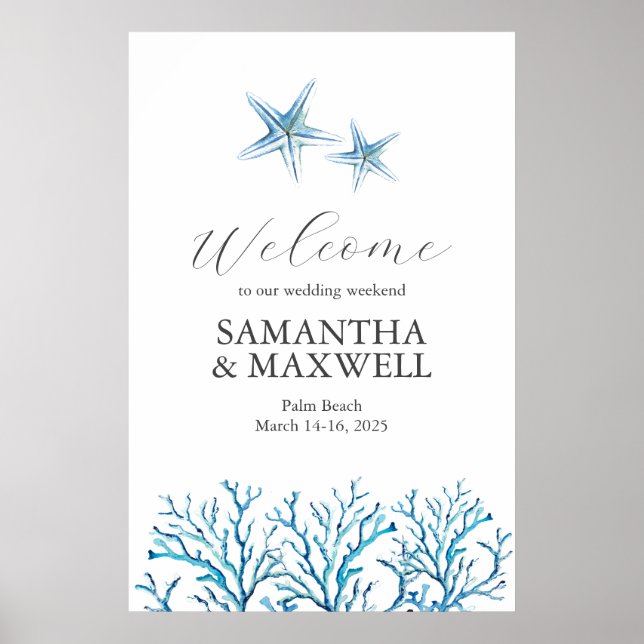 Beach Wedding Helg Välkomstskylt Starfish Poster (Framsidan)