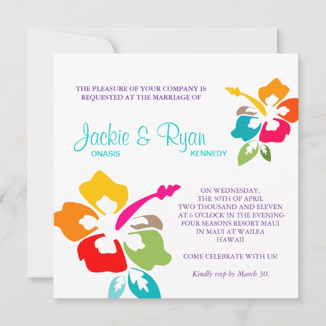 Beach Wedding Hibiscus Flower Color Inbjudningar (Framsida)