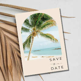 Beach Wedding i Tropical Handflatan Träd Nyckel Spara Datumet