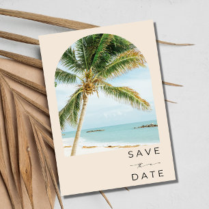 Beach Wedding i Tropical Handflatan Träd Nyckel Spara Datumet