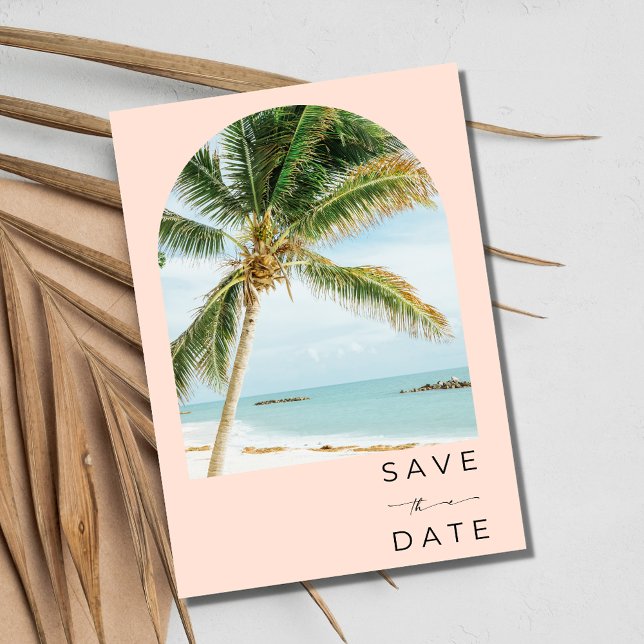 Beach Wedding i Tropical Handflatan Träd Nyckel Spara Datumet (Tropical Palm Tree Key West Beach Wedding Save The Date)