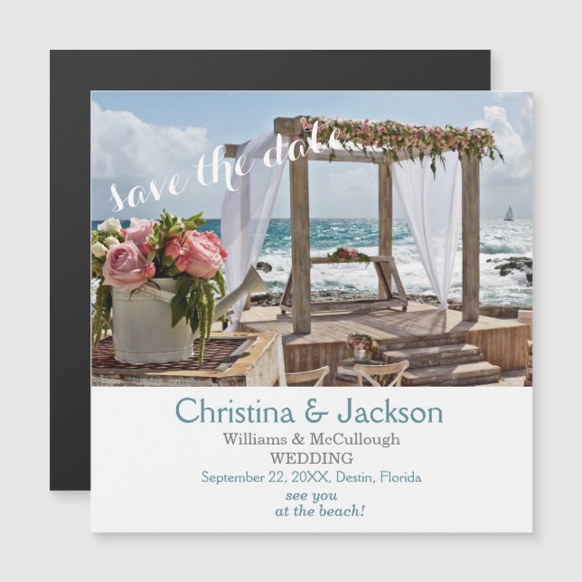 Beach Wedding Image Spara datum Bröllop Magnetisk Inbjudningskort (Fram/baksida)