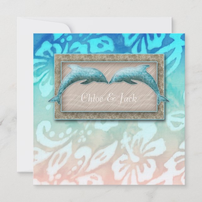 Beach Wedding Inbjudan Dolphin Luau Party Nautical (Framsida)