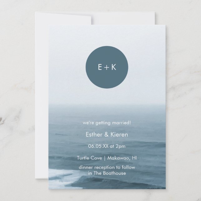 Beach Wedding-inbjudan | Minimalt monogram Inbjudningar (Framsida)