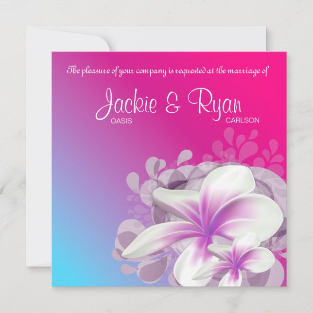 Beach Wedding Inbjudan Plumeria Flower Lila Rosa (Framsida)