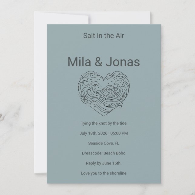 Beach Wedding Invitation Coastal Boho Waves Inbjudningar (Framsida)