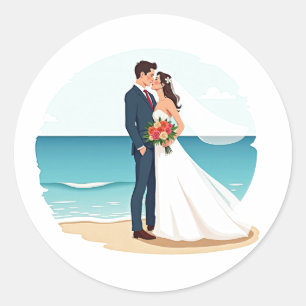 Beach Wedding Kärlek Sticker Runt Klistermärke