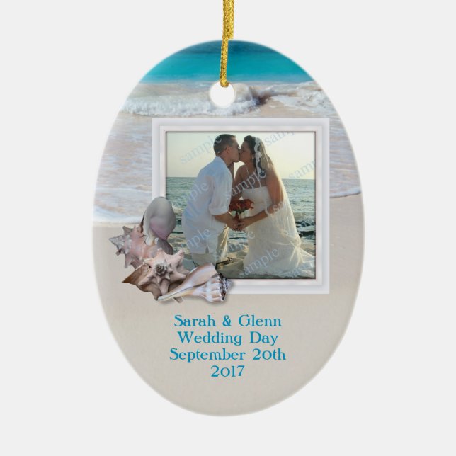 Beach Wedding Keepsaké Photo Ornament (Framsidan)