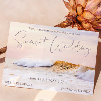 BEACH WEDDING-KORT | OCEAN VÅGAR SUNSET INBJUDNINGAR