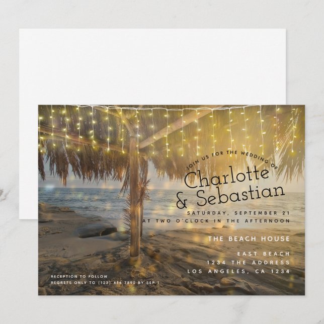 Beach Wedding Light String Personlig Inbjudningar (Fram/baksida)