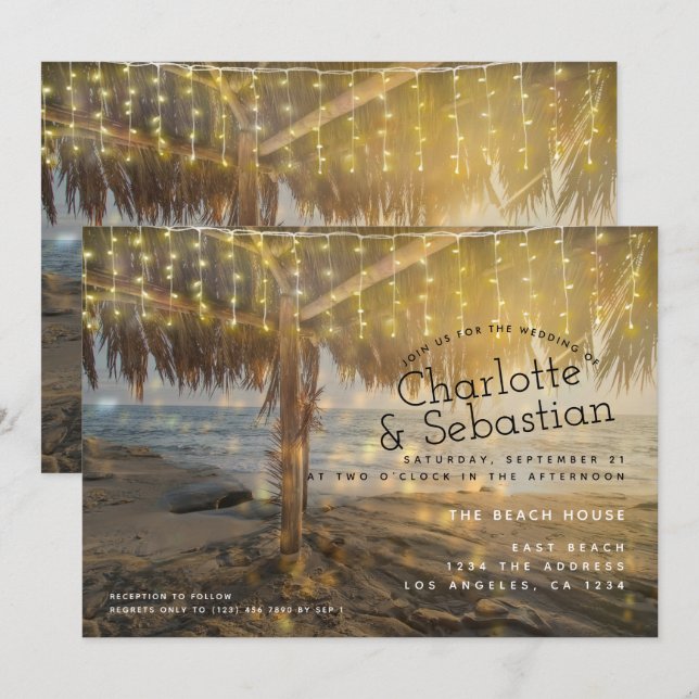 Beach Wedding Light String Personlig Inbjudningar (Fram/baksida)