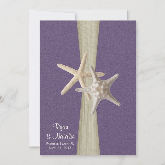 Beach Wedding Lila Starfish Inbjudningar (Framsida)