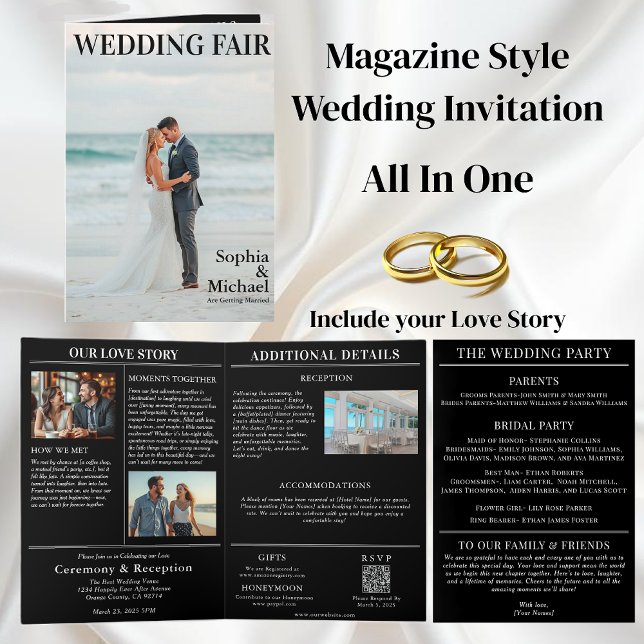 Beach Wedding Magazine Cover-inbjudan Inbjudan (Beach Wedding Magazine Cover Invitation All in One)