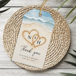 Beach Wedding Märkre med Sand Hearts Presentetikett