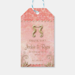 Beach Wedding Märkre Seahorse Vintage Coral Guld Presentetikett