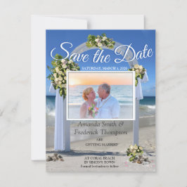 Beach Wedding med vit floribunda ro Inbjudningar