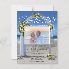 Beach Wedding med vit floribunda ro Inbjudningar