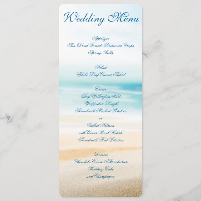 Beach Wedding Menu-inbjudningar till Anpassningsba Meny (Framsida)