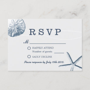 Beach Wedding Minimal Sand Dollar & Starfish OSA Kort