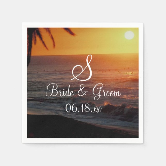 Beach Wedding Monogram Bride Groom Namn Datum Pape Pappersservett (Framsidan)