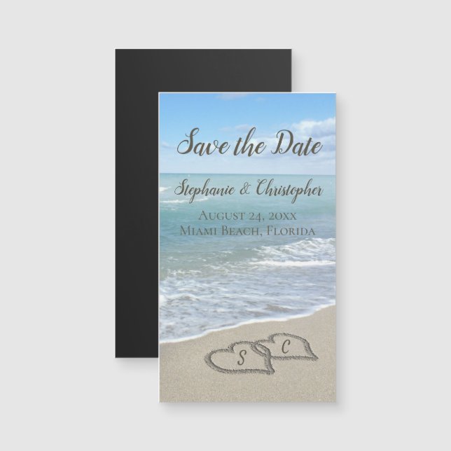 Beach Wedding Monogram Hearts i Sand (Fram/baksida)