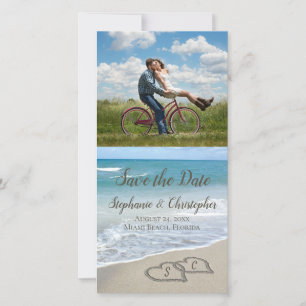Beach Wedding Monogram Hearts i Sand Spara Datumet