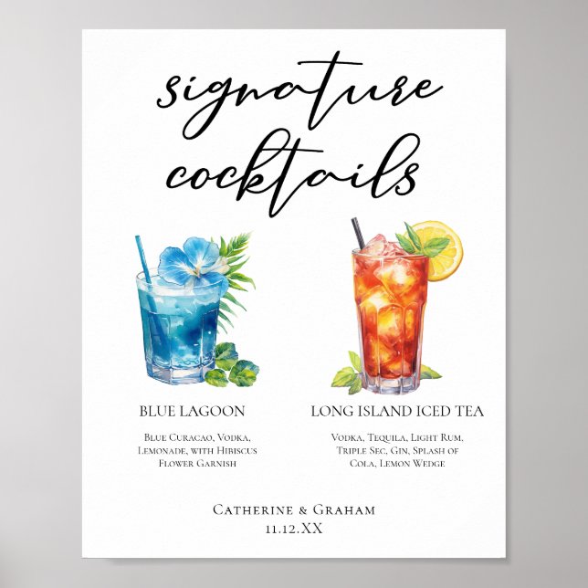 Beach Wedding Namnteckning Cocktails Menu Poster (Framsidan)