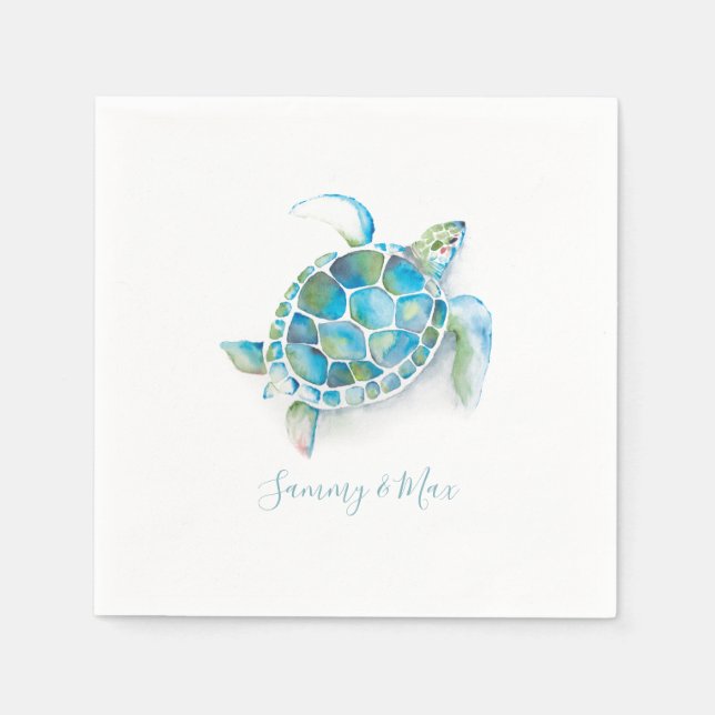 Beach Wedding Napkins Sea Turtle Pappersservett (Framsidan)