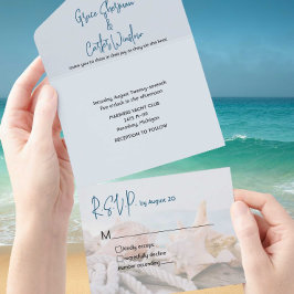 Beach Wedding Nautical Blue Vatten Snäcka Beach We