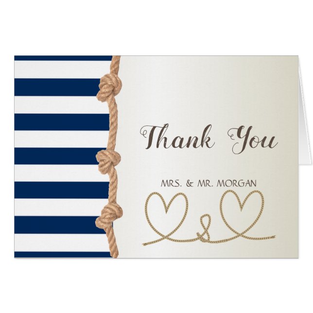 Beach Wedding Navy Rope, Hearts, Rand OBS Kort (Framsidan Horizontal)