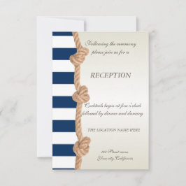 Beach Wedding Navy Rope,Hearts,Rand Reception Inbjudningar