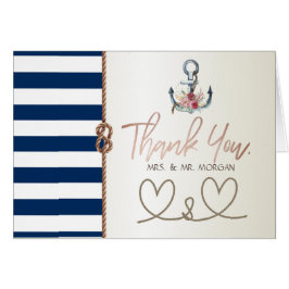 Beach Wedding Navy Rope, Hearts, Stripe OBS Kort