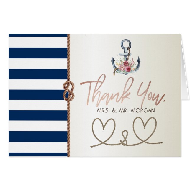 Beach Wedding Navy Rope, Hearts, Stripe OBS Kort (Framsidan Horizontal)