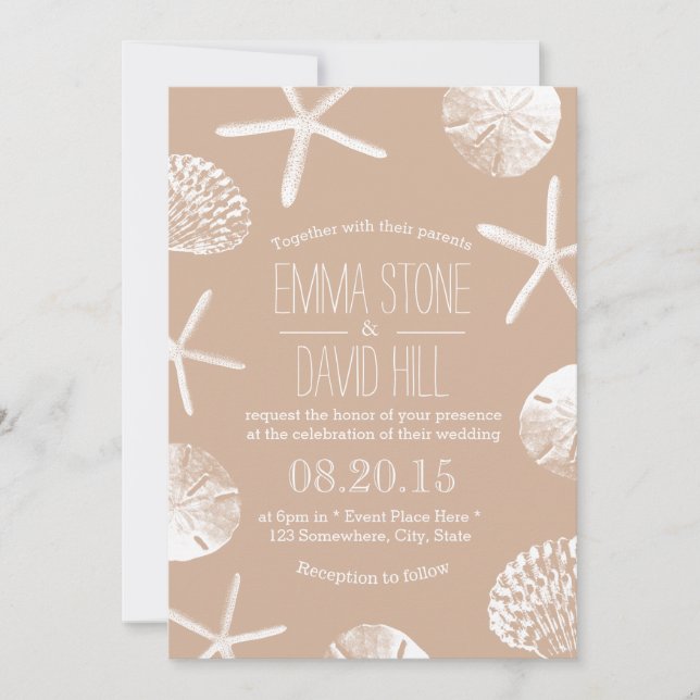Beach Wedding Neutralt Elegant Starfish Sand Dolla Inbjudningar (Framsida)