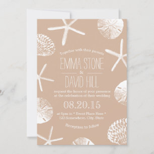 Beach Wedding Neutralt Elegant Starfish Sand Dolla Inbjudningar